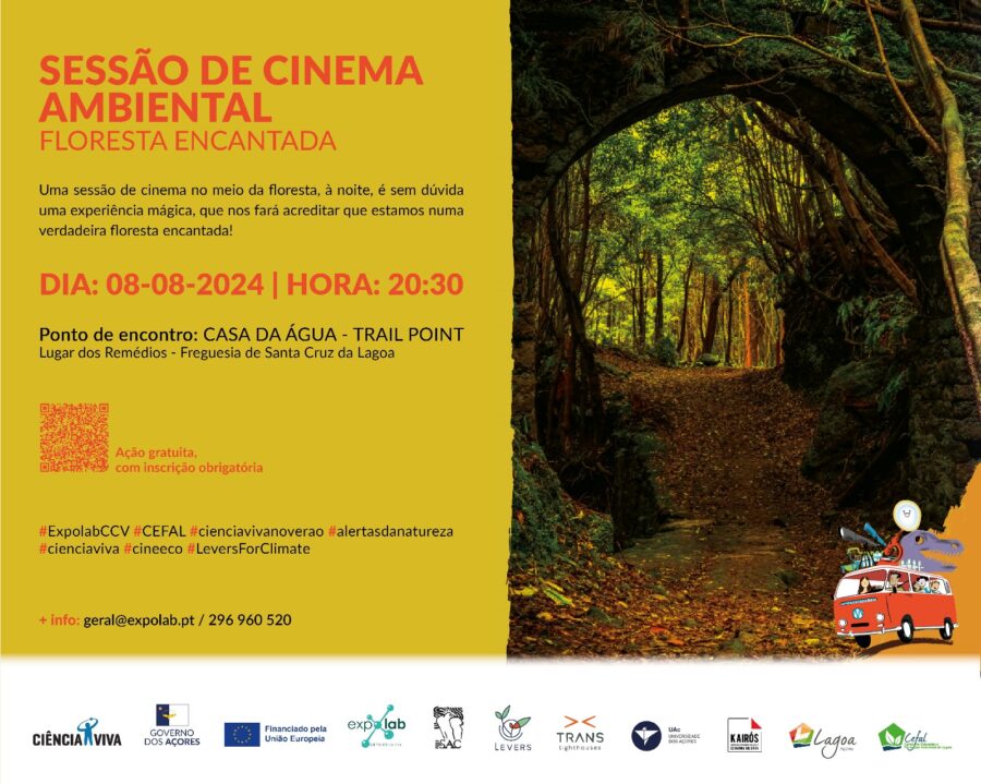 Cinema à noite na floresta com a UAc (Projeto Trans-Lighthouses)